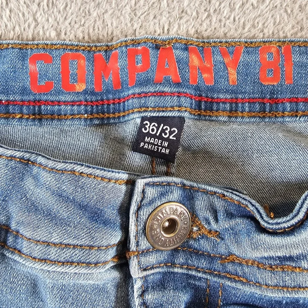 Company 81 Mens Light Wash Slim Tapered Stretch Jeans Blue 36x32 Side Slit Hem
